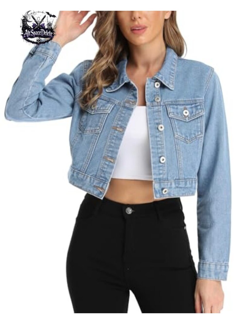 Cropped Denim Jacket Button Up Chest Flap Pockets Cowboy Cut Women